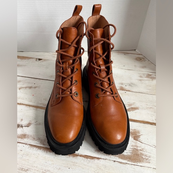 MADEWELL The Rayna lace-up boot leather combat English Saddle women’s sz 8.5 EUC - Picture 4 of 13